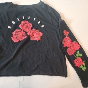 90s black long-sleeved top with roses whatever